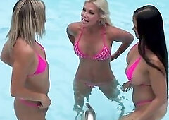 Lora, Tatiana, and Jazmine start by wearing their glamorous matching bikinis. That doesn't final lengthy. Slim dipping leads to Giving a kiss, ru