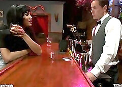 Asian shemale fucksm outh to bartender