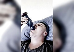 Trans dude plays with tentacle in soaked vagina then tries a smack