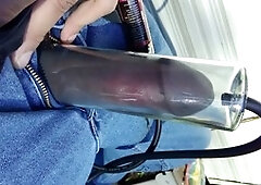 Pumped nylon prick mushroom head. stocking cock.