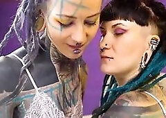 Inked up FFM threesome with two alt babes getting filthy