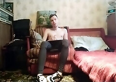 Guy In Tight Leggins And Sneakers Masturbate