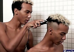 Twins masturbate together after dick measuring contest