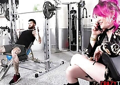 Guy dude banged transsexual stranger in the gym and that babe enjoyed unfathomable anal sex after that guy caught her stuck and hard Large dick t-girl