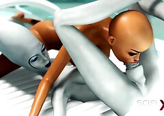 A marvelous nasty female gets plowed by alien dickgirl in the sci-fi lab