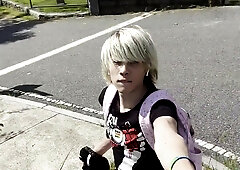 Femboy exhibitionist in public