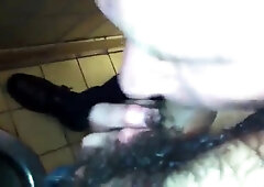 White head grandpa quicky in restroom