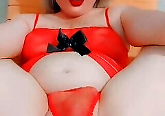 Ancelina Blonde Make Up Sissy Red Lingerie