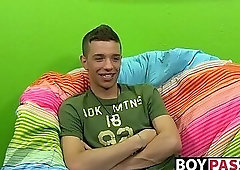 Interviewed twink uses sex toys on his ass while jerking off