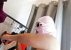 Hot latina Hairymaid flaunts her huge hairy boobs and big booty while trying on tights