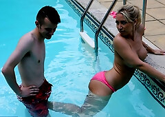 Sexy British Lady Karlie Simon gets screwed by the poolboy