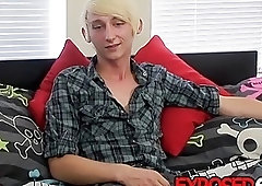 Twink jerks off after being interviewed