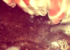 Transgender dude ftm in the bathroom displays his fat clittie fuckpole