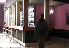 Hard pounding public bathroom