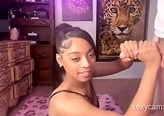 Hot ebony slut suck white cock and take hard doggy pounding on amateur interracial webcam show live at sexycamx.com