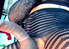 Solo tranny with big boobs jerks off her cock