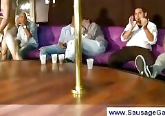 Male stripper cums on a guys face