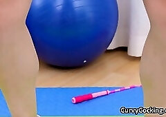 Banging beautiful big tit on exercise ball at the gym