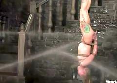 Pretty Blonde Milf Hanging Upside Down And Getting Wet