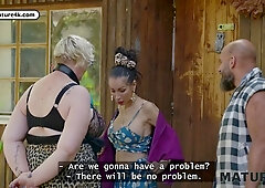 Blonde babe fucking two random dudes she met at outdoor festival