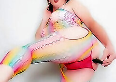 Crosdresser Rainbow Fishnet Anal Toy
