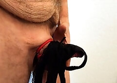 Little Maddin enjoys a wild session with cum, g-string, and a cock ring outdoors