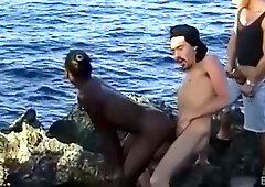 Threesome Cumshot on Ebony Beach