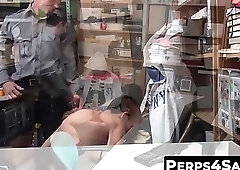 Naughty horny cop makes two Teen suspects rim and fuck