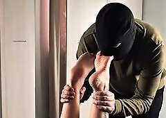 Hot brunette foot fetish play