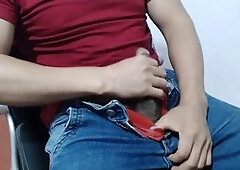 Old man masturbation, jeans wank, nubile