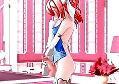 Hikari Summer is an aroused futanari masturbating her cock until a cumshot