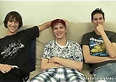 Gay Twink Trio Wanking On A Couch
