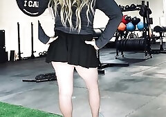 Mini petticoat tgirl flashing in the gym