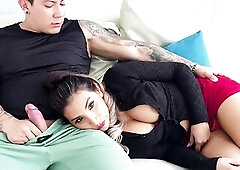 Fanal sex! Flawless-titted Latin babe mother I'd like to fuck gets surprised by a shlong in her throat!