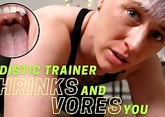 Sadistic Trainer SHRINKS and VORES You - Giant FtM Tomboy Torments you with Workout Equipment POV