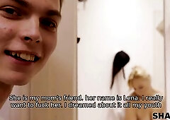 SHAME4K. Student enters washroom and meets stepmoms ally soaked and stripped