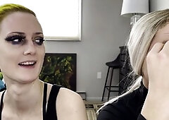 Dude and girl getting glam with mascara and fake lashes