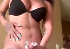 Shemale cums in condom