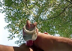 Boning myself in the park with a pony faux-cock. Part4