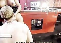 Hot Large Boobs Large Booty Oriental Bombshell Screwing in a public Bar with Pornstar