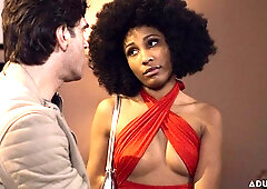 Curly-haired ebony Olivia Jay screwed in the doggy style pose