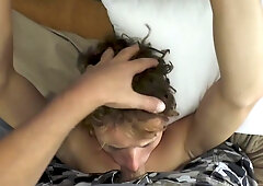 Curly boy shoves huge cock down his mouth in a sensual POV attempt