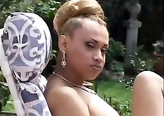 Ebony doll shemale gives  a head to her lover