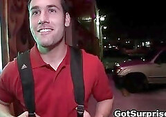 Nasty gay dude goes down on his knees and sucks rigid white cock