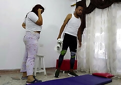 Massage turns intense as he takes her from behind against the wall