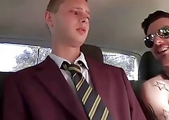 Twinks bang each other in mini van