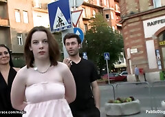 Pallid Brit sub public abased (Sandra Romain, James Deen, Crystal Sparx, Tormentor James)