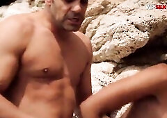 Athletic Man Screws Black Hotty Missionary on the Rocks