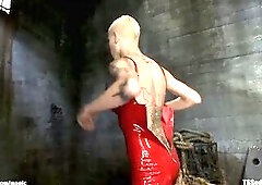 Breasty blonde TS banging fastened males