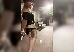 Fantastic slutwalk in public showing of in nature's garb bubble booty lil bazookas in underware fishnets and high heels